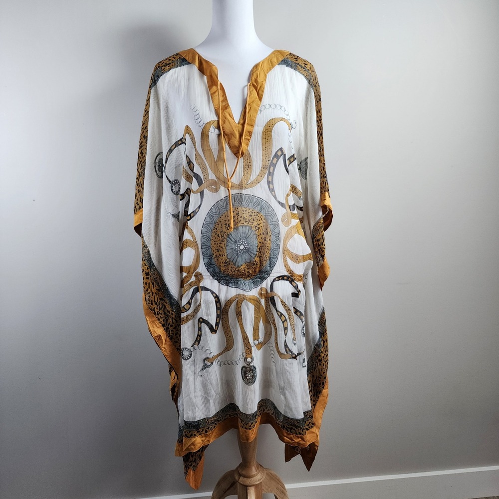 Minkas Kaftan Dress Womens Small Boho Sheer Vacation Cruise Cover Up Luxury Boho